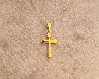 Collier acier inoxydable doré avec pendentif croix