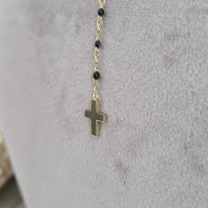 Necklace bracelet stainless steel Elegant double golden Christian cross Black image 2