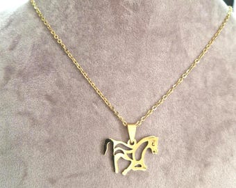 Gold-plated stainless steel necklace, 50cm, with horse pendant