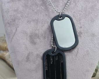 Plaque d'identité militaire acier inoxydable avec silencieux noir US Collier + Bracelet
