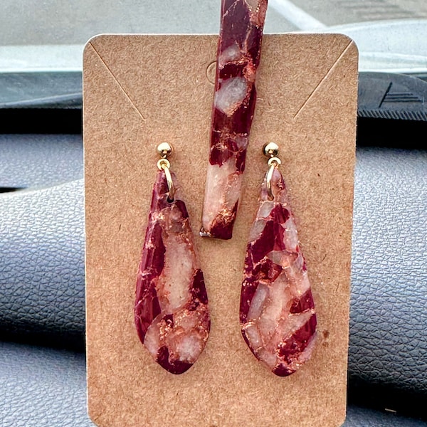 Clay Gemstone Earrings and Tie Clip Set!