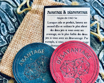 Gettoni in pelle DnD 5e - vantaggio e svantaggio - accessori per giochi di ruolo