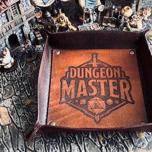 Foldable leather dice tray, DnD and RPG accessory, handmade dice rolling tray, portable storage for tabletop games