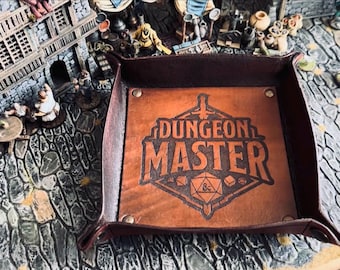 Foldable leather dice tray, DnD and RPG accessory, handmade dice rolling tray, portable storage for tabletop games