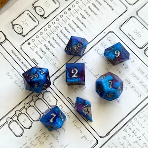 Blue and purple | Handmade resin dice set, sharp edge, Dungeons and Dragons, D&D, DnD, RPG, TTRPG, Pathfinder