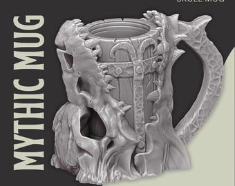 Tazza con teschio di drago - Tazza mitica - Tazza da tavolo e LARP - Porta lattine per giochi di ruolo, tazza fantasy stampata in 3D