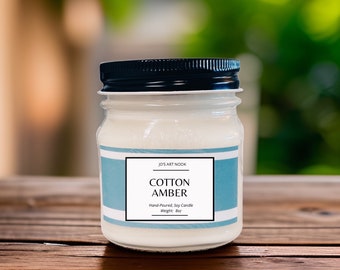 Cotton Amber Soy Wax Candle | Hand-Poured | Scented Candle