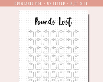 Weekly Pounds Lost Tracker / Weight Loss Tracker Printable / Goal / Challenge / Bullet Journal Page / Fitness Planner - A5 Journal Inserts