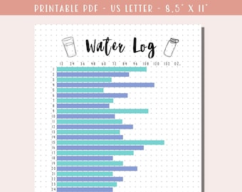 Monthly Water Log Printable / Water Tracker / Health Tracker / Wellness Journal / Bullet Journal Page / Planner Insert - Printable PDF