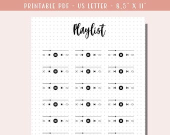 Music Playlist Printable Bullet Journal Page / A5 Journal Insert / Song Tracker Printable / Audio / Digital Entertainment Tracker /Printable