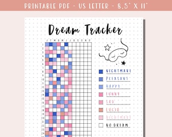 Dream Diary Printable Page for Bullet Journal / Yearly Dream Tracker / Pixel Sleep Tracker / Health & Wellness Journal / Planner Insert