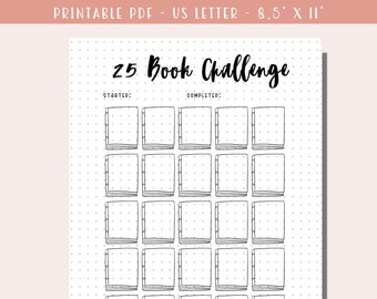 25 Book Challenge Printable / Reading Challenge Tracker / Book Tracker / Reading Tracker / A5 Journal Inserts / Bullet Journal Pages - PDF