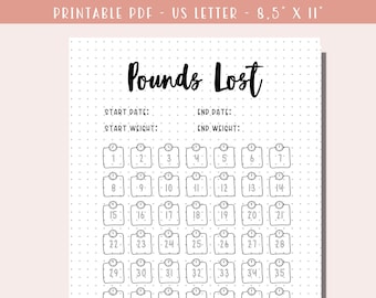 50 Pounds Lost Challenge Printable / Weekly Weight Loss Tracker / Goal Tracker / Bullet Journal Page / Fitness Planner / A5 Journal Inserts
