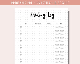 Reading Log Printable / Reading Tracker / Book Tracker / Book List / Book Log / A5 Journal Inserts - Bullet Journal Page - Dotted Planner