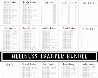 2025 Wellness Tracker Bundle Printable, Health Planner, Bullet Journal Inserts, Mood, Anxiety, Stress, Workout, Fitness, A5 Planner Page PDF