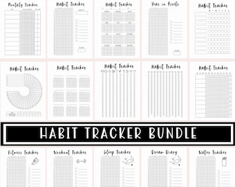 Habit Tracker-bundel afdrukbaar, doelentrackers, planner 2025, Bullet Journal-inzetstukken, jaarlijks, maandelijks, wekelijks, dagelijks, A5-plannerpagina, pdf