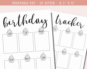 Birthday Tracker Bullet Journal Page / Birthday Spread A5 Journal Insert / Printable PDF / Birthday Calendar / Birthday Organizer/Reminder