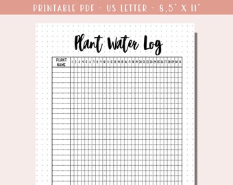 Utskrivbar vattenlogg för växter / Växtvårdsguide / Växtplanerare / Vattningsschema / Mall för växtvård / A5-journalinlägg / Bullet Journal-sida i PDF-format