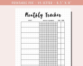 Monthly Habit Tracker Printable / Monthly Goal Tracker / Planner 2025 / Bullet Journal Insert / Tracker PDF Planner Page /Pixel Mood Tracker