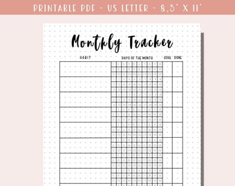 Monatlicher Habit Tracker Printable / Monatsziel Tracker / Planer 2024 / Bullet Journal Insert / Tracker PDF Planer Seite /Pixel Mood Tracker