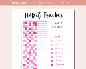 Printable Habit Tracker / Bullet Journal Yearly Tracker / A Year in Pixel Grid / Printable Journal Page