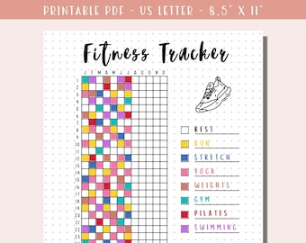 Fitness Tracker do wydrukowania / Dziennik zdrowia i dobrego samopoczucia / Planer ćwiczeń / Strona planera do wydrukowania