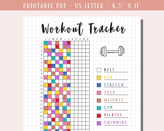 Workout Tracker Printable / Bullet Journal Fitness Tracker / Daily Exercise Log / Printable Journal Page