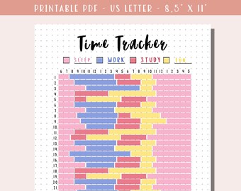 Time Tracker Printable / Time Log / Sleep Log/ Work & Study Tracker / Activity Tracker / Bullet Journal Spread Planner Insert - PDF