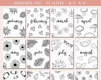 Bullet Journal Cover Pages / 12 Month Title Pages / A5 Planner Inserts  / 2025 Bullet Journal Pages / Digital Planner 2025