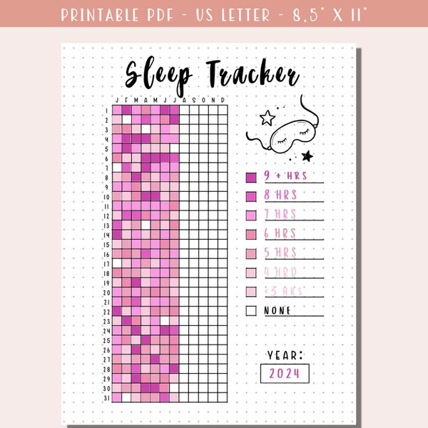 Yearly Sleep Tracker Printable / Pixel Sleep Tracker / Health & Wellness Journal / Planner Insert / Bullet Journal Page / Planner Printable