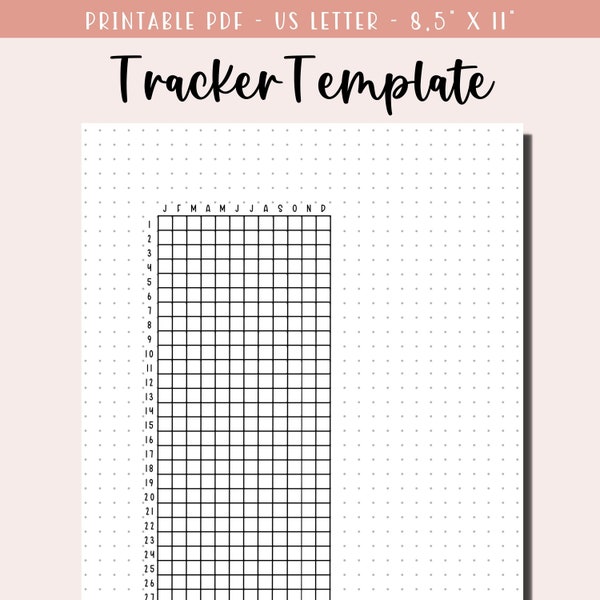 New Printable Yearly Tracker Template / Bullet Journal Page / Blank Year in Pixel Grid / Printable A5 Journal Insert