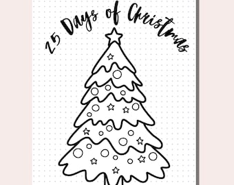 25 Days of Christmas Printable Coloring Page, A5 Journal Insert, Printable Gift List, Planner Pages 2025, Bullet Journal Insert, US Letter