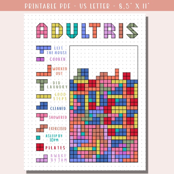 Adultris Tracker Printable / Tetris Habit Tracker Adulting Tracker / A5 Journal Page / Bullet Journal Page / Planner Insert