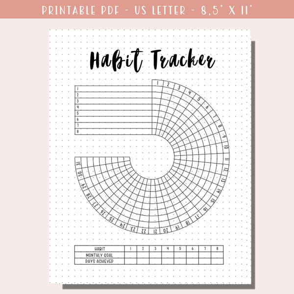 Circle Habit Tracker Printable / Monthly Goal Tracker / Daily Planner 2024 / Bullet Journal Page / Mood Tracker PDF / Motivation Challenge