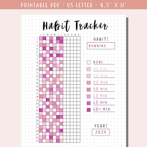 Utskrivbar vanerapportering / Årlig Bullet Journal / Ett år i pixelrutnät / Utskrivbar journalsida