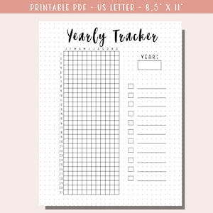 Yearly Habit Tracker Printable / Annual Goal Tracker / Planner 2025 / Bullet Journal Insert / Tracker PDF Planner Page / Pixel Mood Tracker