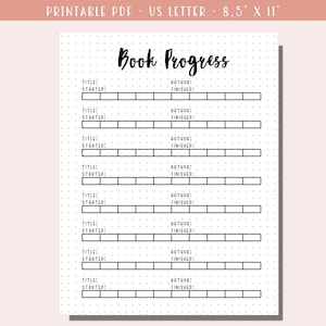 Book Progress Tracker Printable / Reading Tracker / Book Journal / Book Tracker / Reading Journal / A5 Journal Inserts - Bullet Journal Page
