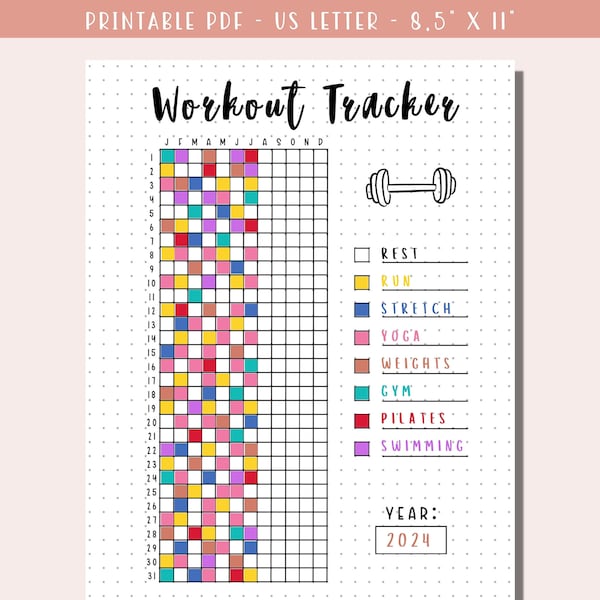 Workout Tracker Printable / Bullet Journal Fitness Tracker / Daily Exercise Log / Printable Journal Page