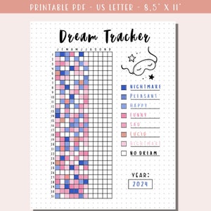 Pagina stampabile del diario dei sogni per Bullet Journal / Tracker annuale dei sogni / Pixel Sleep Tracker / Diario di salute e benessere / Inserto pianificatore