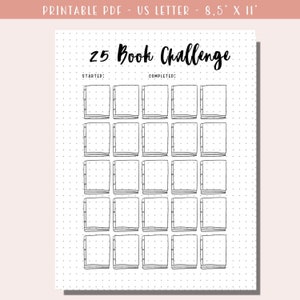 25 Book Challenge Printable / Reading Challenge Tracker / Book Tracker / Reading Tracker / A5 Journal Inserts / Bullet Journal Pages - PDF