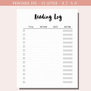Reading Log Printable / Reading Tracker / Book Tracker / Book List / Book Log / A5 Journal Inserts - Bullet Journal Page - Dotted Planner