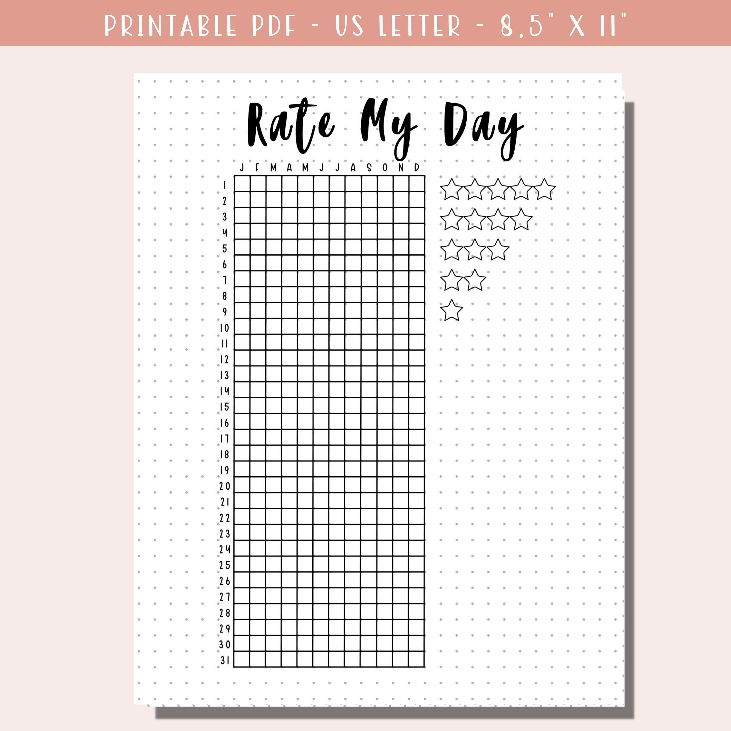 rate my day printable / daily mood tracker printable / mood in pixels /  anxiety tracker / stress tracker / a5 journal inserts bullet journal