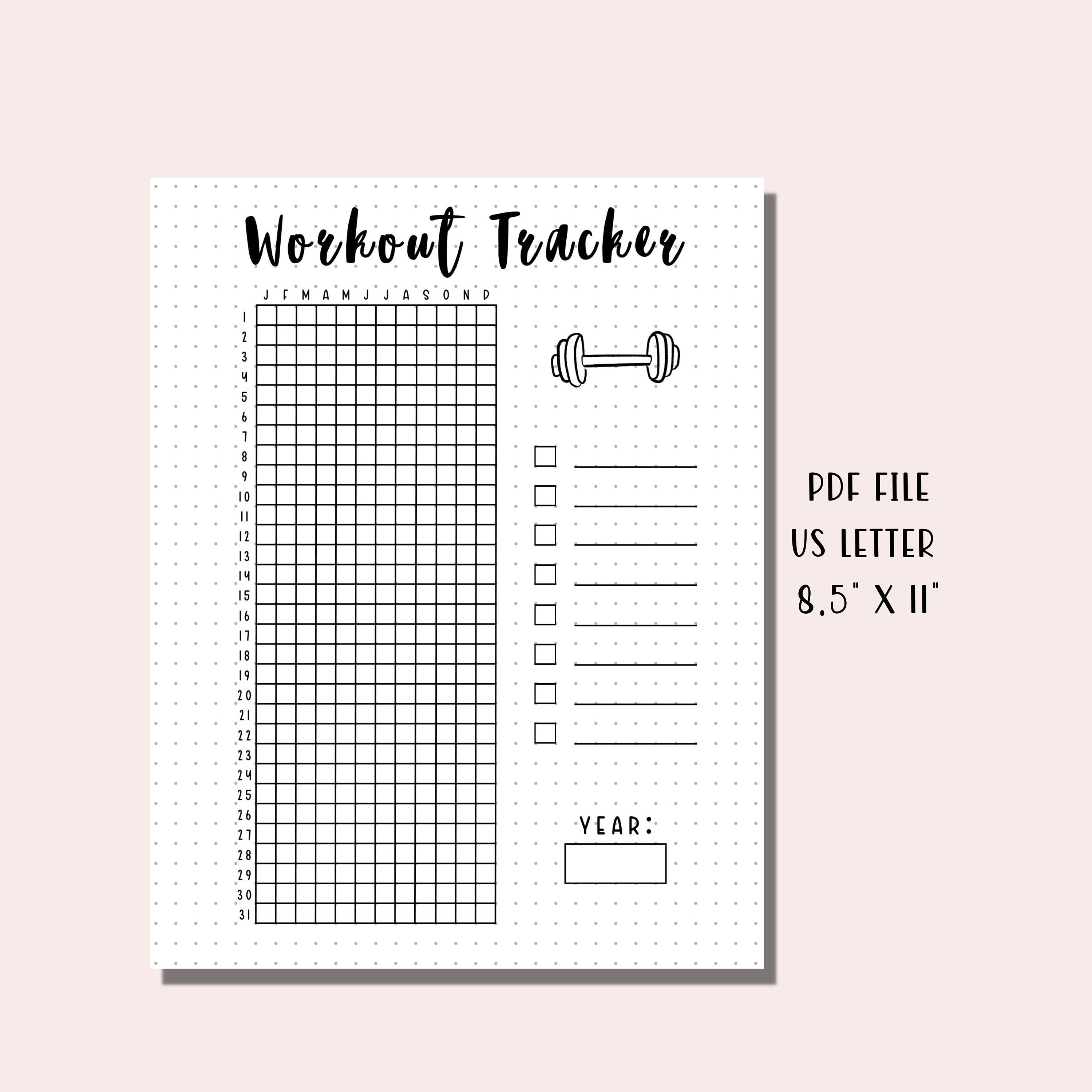 Workout Tracker Printable / Bullet Journal Fitness Tracker / Daily
