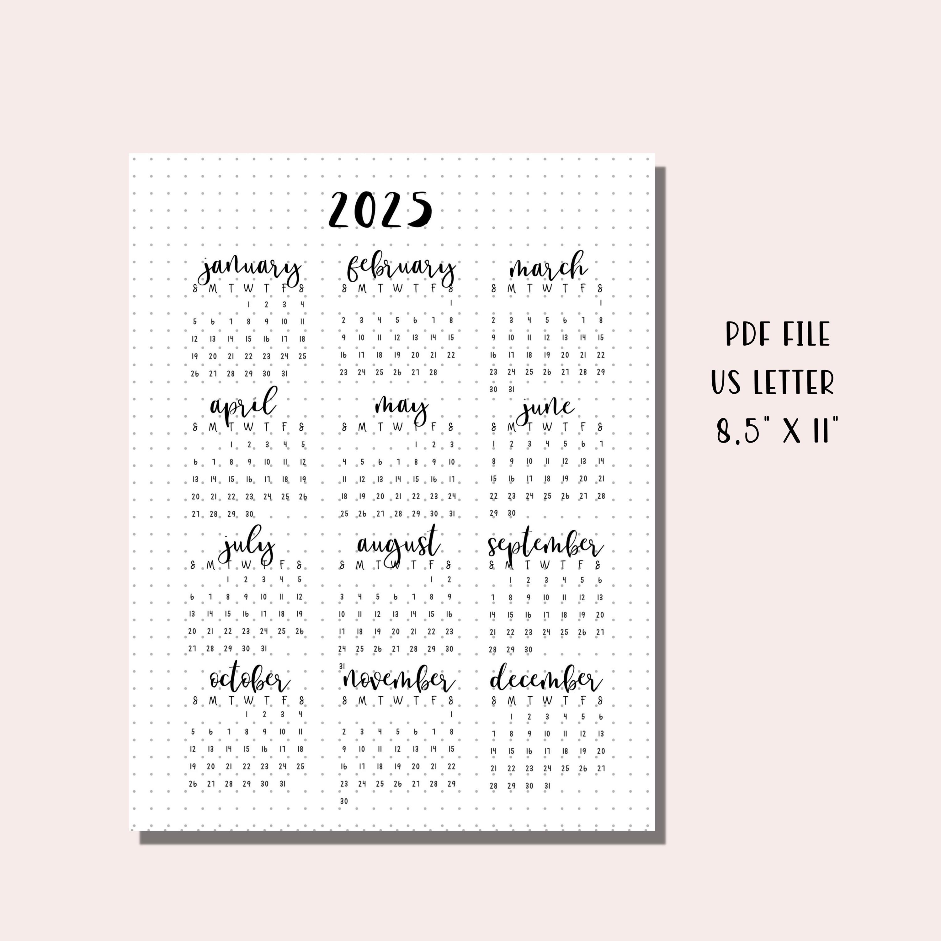 2025 Calendar Printable Planner 2025 / Dotted Bullet Journal