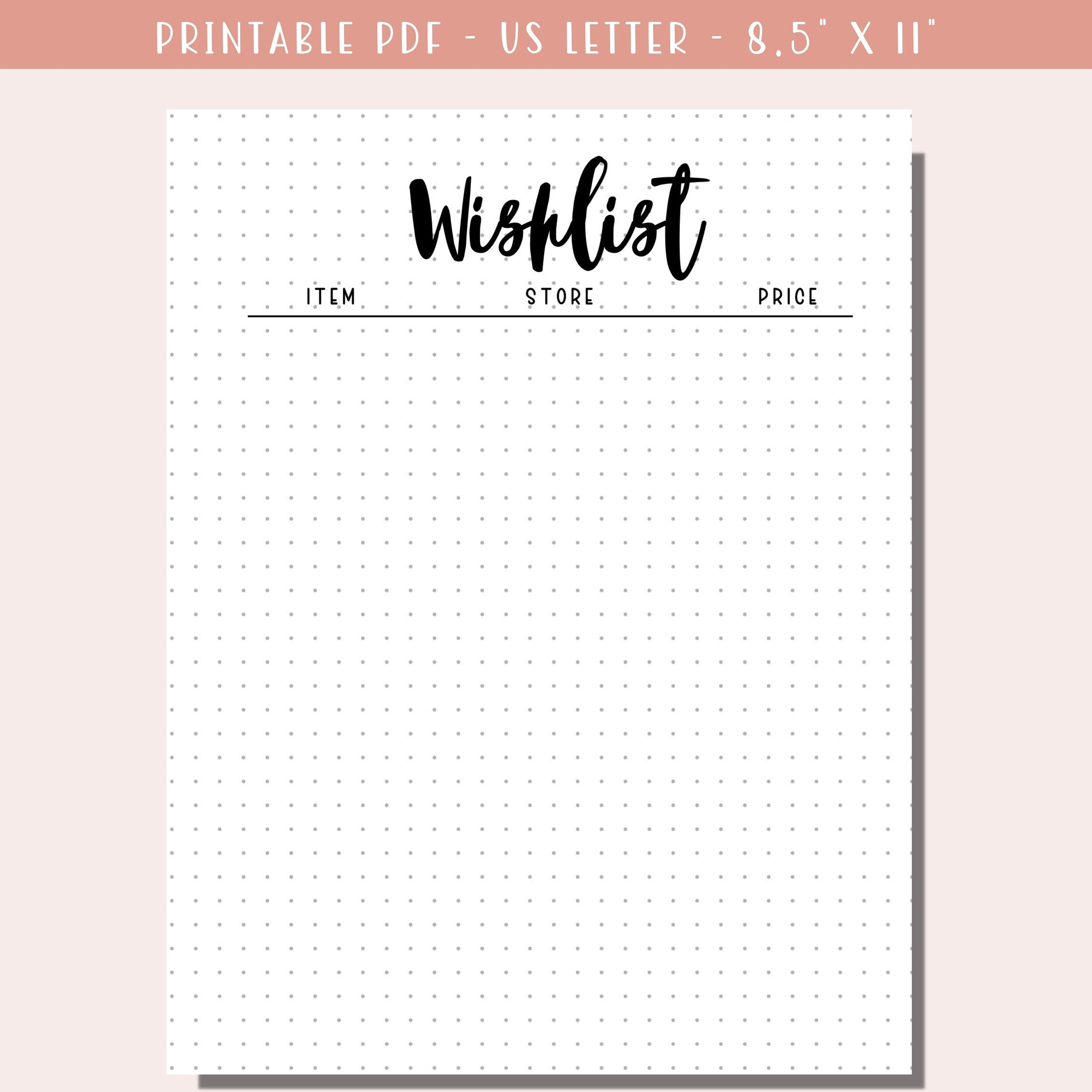 Wishlist Bullet Journal Page Printable / Wish List A5 Journal