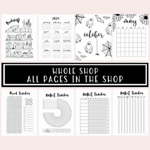 Whole Shop Bullet Journal Printable Pages / Bullet Journal Starter Kit / A5 Journal Inserts / 2025 Planner / Year in Pixel / Yearly Trackers