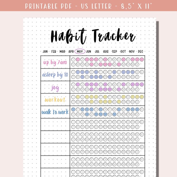 Monthly Habit Tracker Printable / Minimalist Daily Habit Tracker / Planner 2025 Bullet Journal Page / Goal Tracker PDF Planner /Mood Tracker