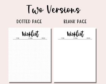 Wishlist Bullet Journal Page Printable / Wish List A5 Journal