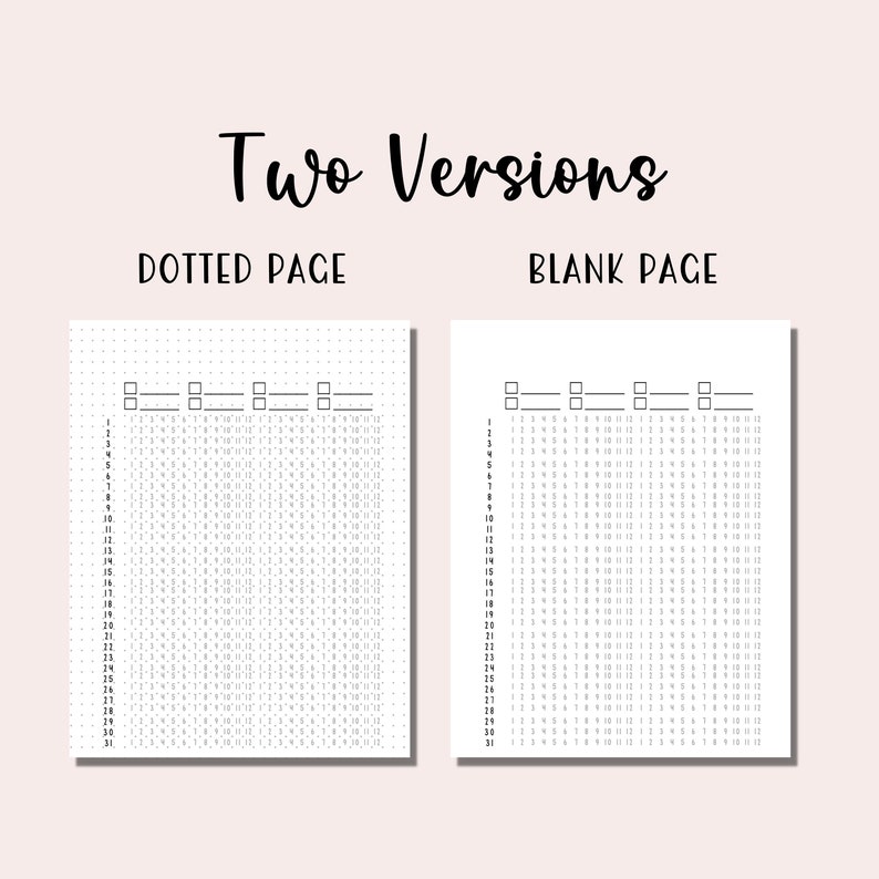 May include: Two versions of a printable planner page, one with a dotted grid and one with a blank grid. Both pages have numbered lines and columns, with boxes at the top for titles.