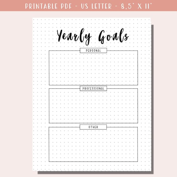 Yearly Goal Planner Printable / 2025 Goal Tracker / Planner Page PDF / Bullet Journal Insert / A5 Journal / New Year Resolution - Reflection